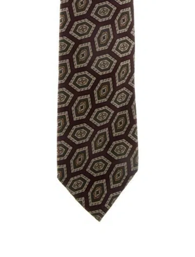 Pre-owned Chanel Vintage Patterned Silk Tie In Burgundy
