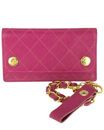 Pre-owned Chanel Vintage Pink Caviar Skin Chain Wallet (authentic Pre-loved)