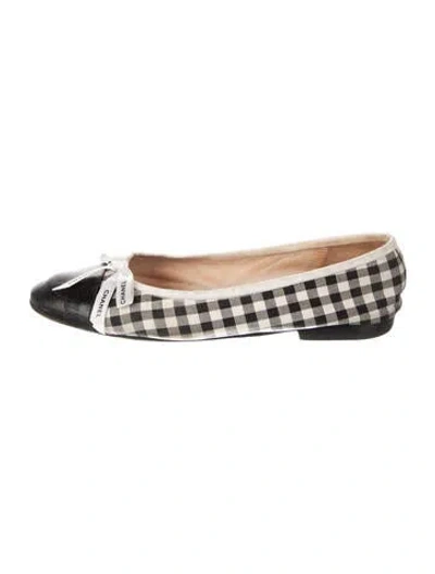 Pre-owned Chanel Vintage Plaid Print Ballet Flats In White