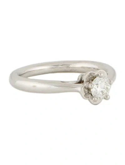 Pre-owned Chanel Vintage Platinum Diamond Camelia Solitaire Engagement Ring In Multi