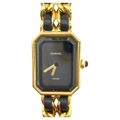 Pre-owned Chanel Vintage Premiere Watch Black Leather And 24kt Yellow Gold Plated L Size