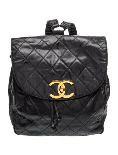 Pre-owned Chanel Vintage Quilted Cc Backpack In Black