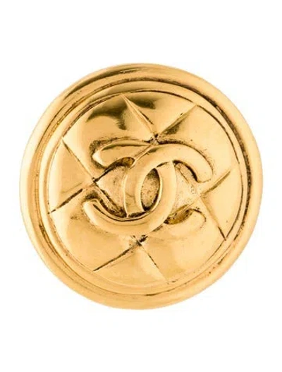 Pre-owned Chanel Vintage Quilted Cc Button Brooch In Multi