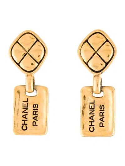 Pre-owned Chanel Vintage Quilted Clip-on Drop Earrings In Multi