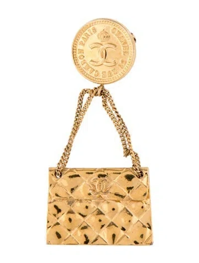 Pre-owned Chanel Vintage Quilted Flap Bag Cc Brooch In Multi