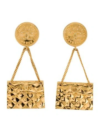 Pre-owned Chanel Vintage Quilted Flap Bag Drop Earrings In Multi