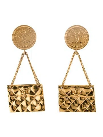 Pre-owned Chanel Vintage Quilted Flap Bag Drop Earrings In Multi