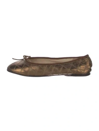 Pre-owned Chanel Vintage Quilted Pattern Ballet Flats In Gold
