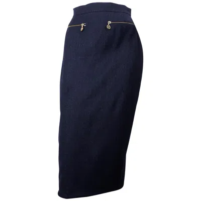 Pre-owned Chanel Vintage Rare  Cc Medallion Zippered Pencil Skirt In Black
