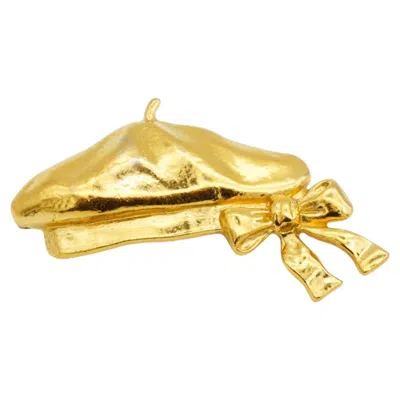 Pre-owned Chanel Vintage Rare Gold Beret Hat Cap Knot Bow Ribbon Statement Elegant Brooch In Multiple