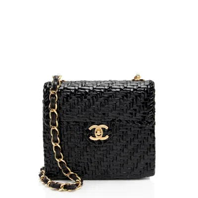 Pre-owned Chanel Vintage Rattan Wicker Flap Bag In Black