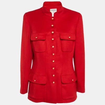 Pre-owned Chanel Vintage Red Cashmere Felt Front Jacket Xl In Blue