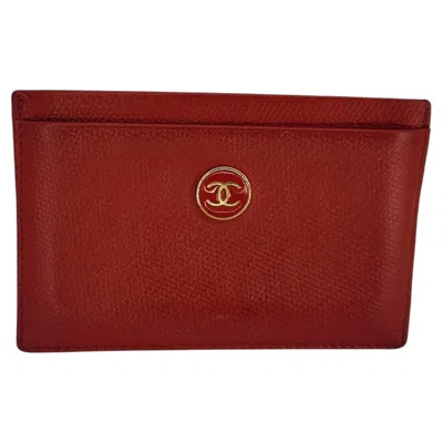 Pre-owned Chanel Vintage Red Caviar Coco Button Card Case