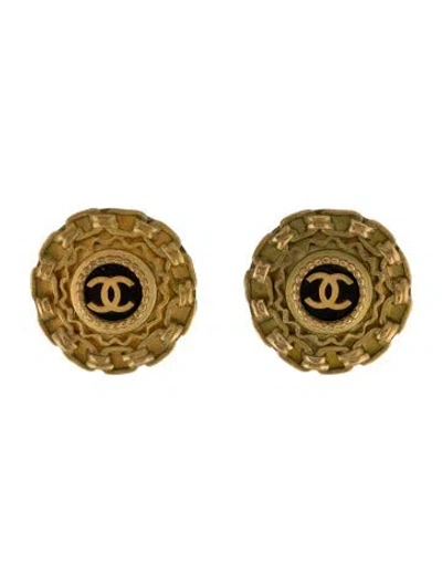 Pre-owned Chanel Vintage Resin Cc Chain Motif Clip-on Earrings In Black