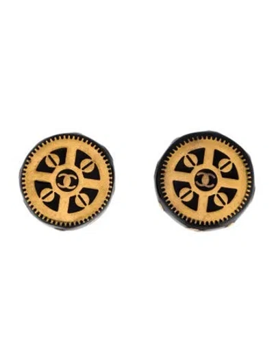 Pre-owned Chanel Vintage Resin Cc Clip-on Earrings In Black