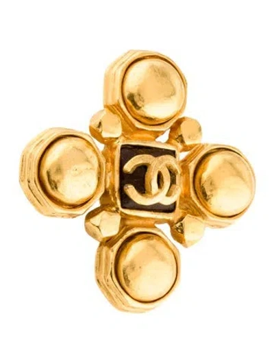 Pre-owned Chanel Vintage Resin Cc Cross Brooch In Brown