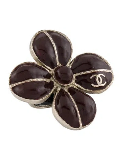 Pre-owned Chanel Vintage Resin Flower Cocktail Ring In Brown