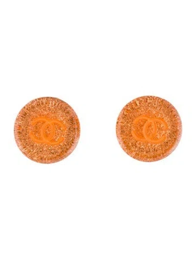 Pre-owned Chanel Vintage Resin Glitter Cc Clip-on Earrings In Orange