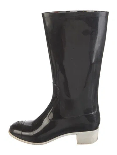 Pre-owned Chanel Vintage Rubber Rain Boots In Black