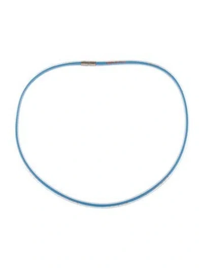 Pre-owned Chanel Vintage Rubber Tube Woven Logo Choker Necklace, 27.75" In Blue/clear/orange