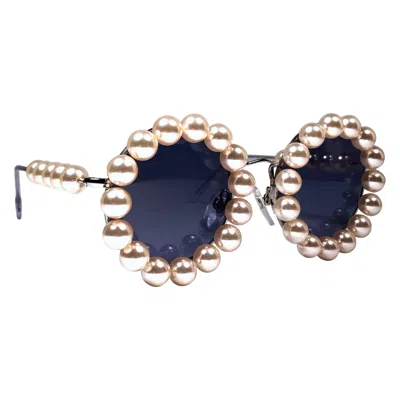 Pre-owned Chanel Vintage Runway Pearls Spring Summer 1994 Sunglasses Made In Italy In Sand