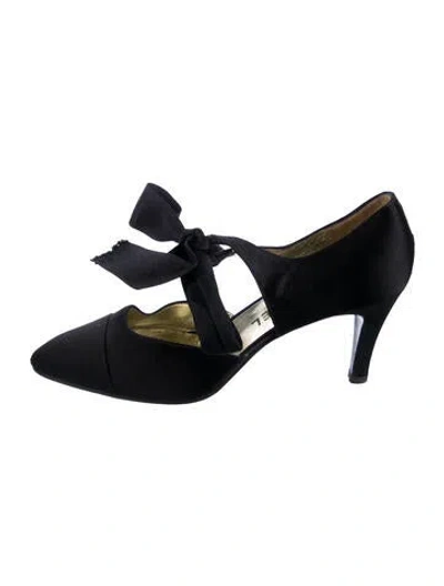 Pre-owned Chanel Vintage Satin D'orsay Pumps In Black