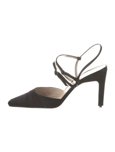 Pre-owned Chanel Vintage Satin Slingback Pumps In Black