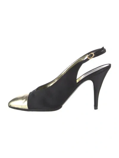 Pre-owned Chanel Vintage Satin Slingback Pumps In Black