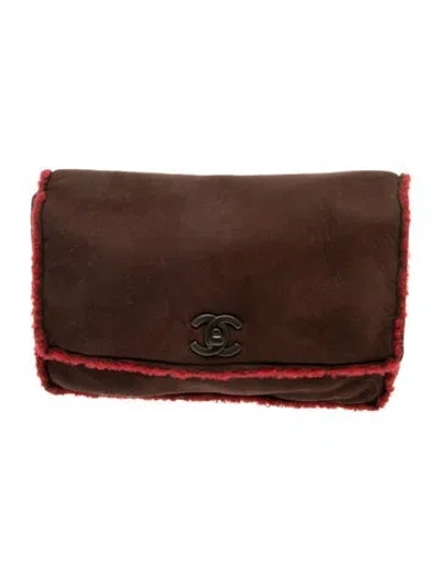 Pre-owned Chanel Vintage Shearling Flap Clutch In Brown