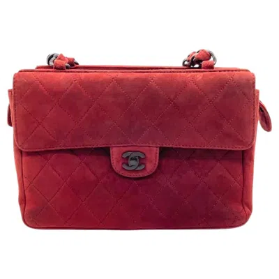 Pre-owned Chanel Vintage Shoulder Bag Burgundy Suede Leather Gunmetal Hardware 2000-02 In Red