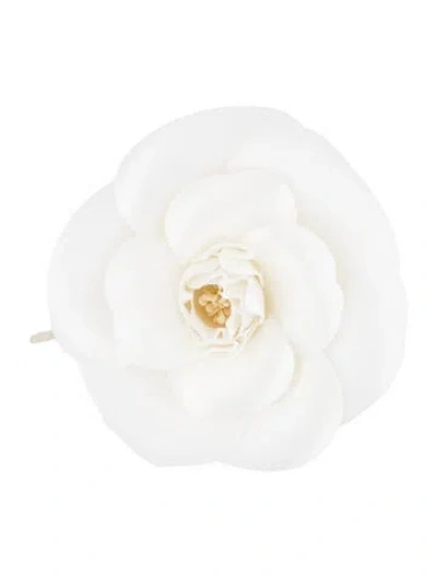 Pre-owned Chanel Vintage Silk Camellia Brooch In White