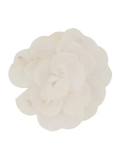 Pre-owned Chanel Vintage Silk Flower Pin Brooch In White