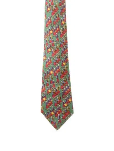 Pre-owned Chanel Vintage Silk Neck Tie In Green