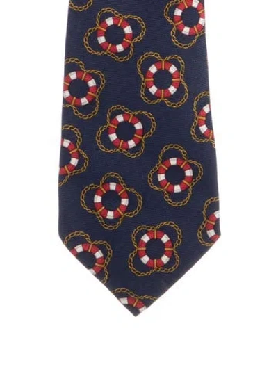 Pre-owned Chanel Vintage Silk Pattern Neck Tie In Blue