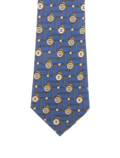 Pre-owned Chanel Vintage Silk Pattern Neck Tie In Blue