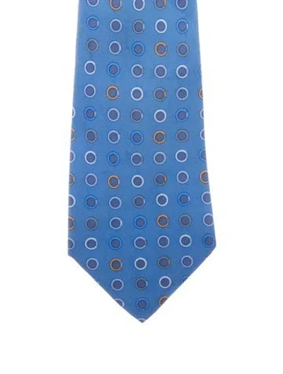 Pre-owned Chanel Vintage Silk Printed Tie In Blue
