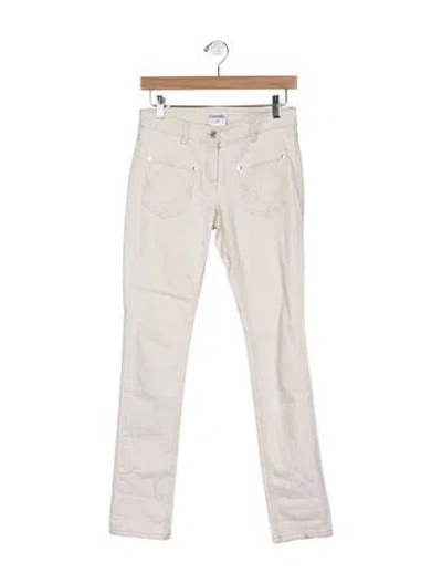 Pre-owned Chanel Vintage Skinny Leg Jeans In White
