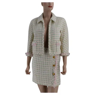 Pre-owned Chanel Vintage Skirt Jacket Suit Rare To Find Collection 28 In Gray