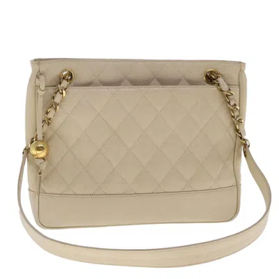 Pre-owned Chanel Vintage Slit Pocket Shoulder Bag Quilted Caviar Leather Shoulder Bag Bag () In Sand