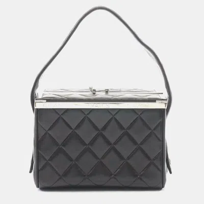 Pre-owned Chanel Vintage Small Black Lambskin Leather Metal Frame Top Handle Bag