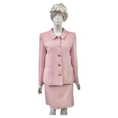 Pre-owned Chanel Vintage Spring 1998  Pink/white Tweed Suit In Sand