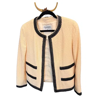 Pre-owned Chanel Vintage Spring/summer 1994 Ecru Ivory Cream Black Scoubidou 94p Jacket In White