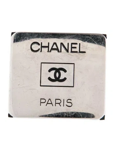 Pre-owned Chanel Vintage Square Cc Logo Brooch In Black