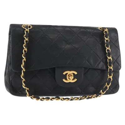 Pre-owned Chanel Vintage Square Classic Double Flap Bag Quilted Leather Leather Shoulder Bag Bag () In Black