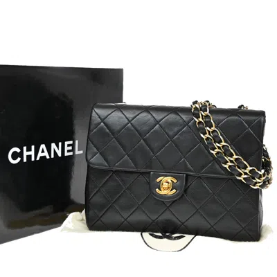Pre-owned Chanel Vintage Square Classic Flap Bag Quilted Lambskin Leather Shoulder Bag Bag () In Black