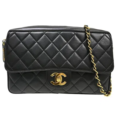 Pre-owned Chanel Vintage Square Classic Single Flap Bag Quilted Lambskin Black Leather Shoulder Bag Bag (pre-o