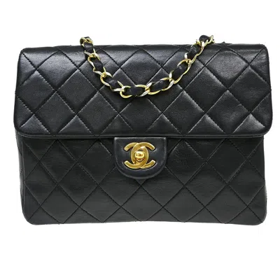 Pre-owned Chanel Vintage Square Classic Single Flap Bag Vertical Quilt Lambskin Black Leather Handbag (pre-own