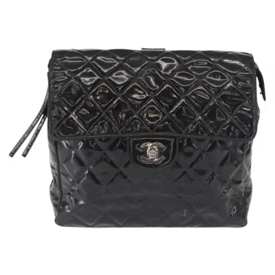 Pre-owned Chanel Vintage Square Flap Backpack Enamel Black Patent_leather Backpack Bag ()