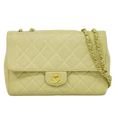 Pre-owned Chanel Vintage Square Flap Bag Quilted Lambskin Leather Shoulder Bag Bag () In Sand