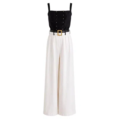 Pre-owned Chanel Vintage S/s 1995 Barbie Black White Cc 95p Belt Linen Jumpsuit